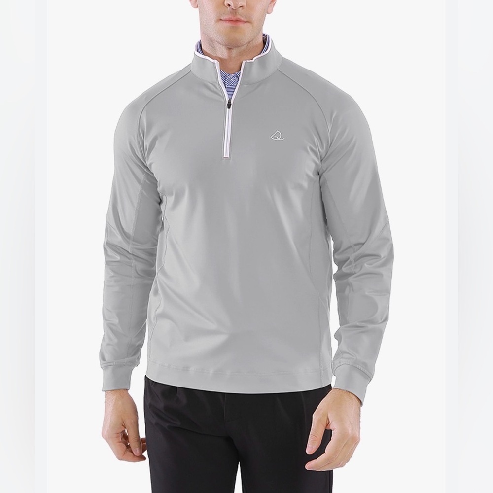 Deolax Men's Light Gray Quarter-Zip Performance Pullover Quarter Zip